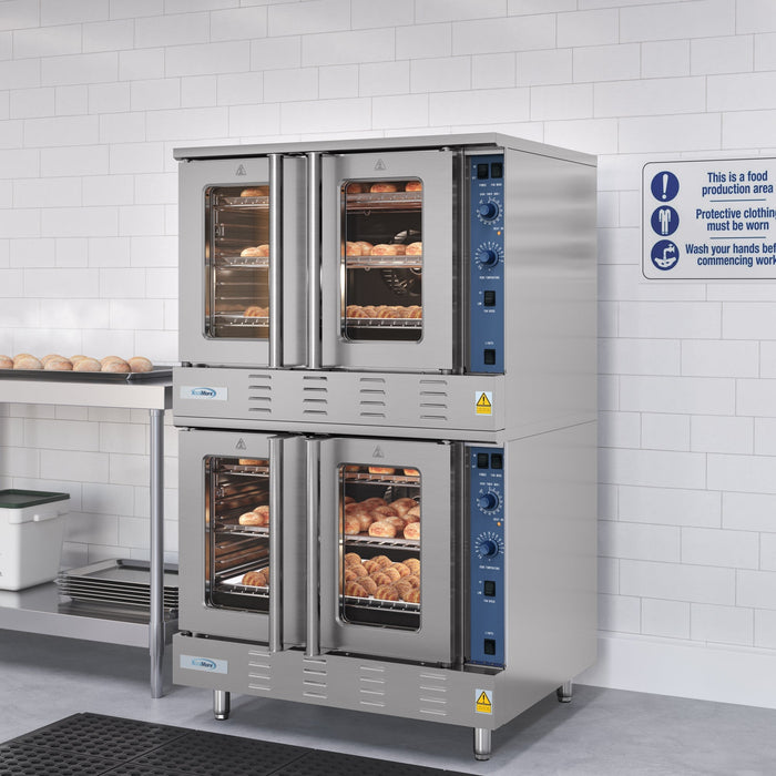 38 in. Full Size Double Commercial Natural Gas Convection Oven 108,000 BTU Total with Stacking Kit (KM - DCCO54 - NG) - CulinaryProfis