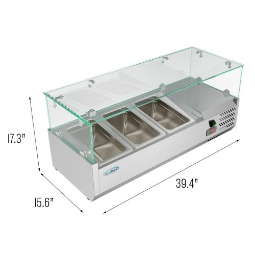 40 in. Three Pan Refrigerated Countertop Condiment Prep Station - SCDC - 3P - SSL - CulinaryProfis
