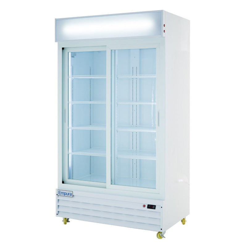 44" White Sliding Commercial Glass Door Merchandiser Refrigerator - 35 cu ft - CulinaryProfis