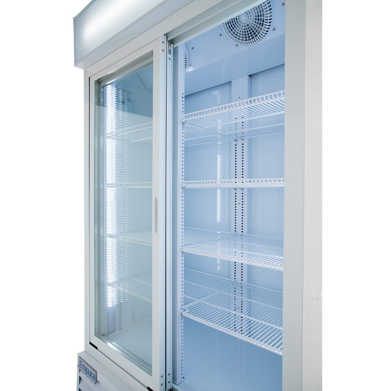 44" White Sliding Commercial Glass Door Merchandiser Refrigerator - 35 cu ft - CulinaryProfis