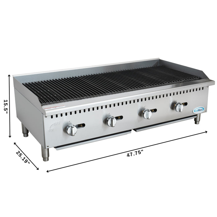 48 in. Commercial 4 - Burner Natural Gas Charbroiler with 120,000 BTU in Stainless - Steel KM - GCB4 - 48M) - CulinaryProfis