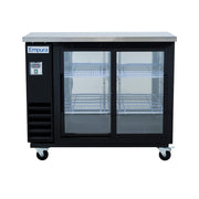 49" x 24" Sliding Glass Door Powder Coated Black Stainless Steel Commercial Back Bar Refrigerator - CulinaryProfis