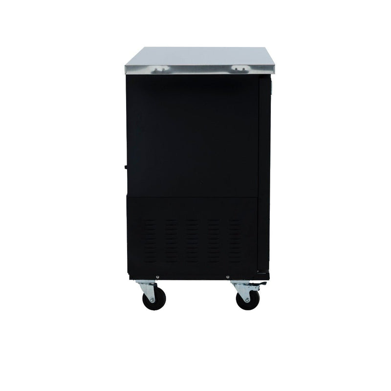 49" x 24" Sliding Glass Door Powder Coated Black Stainless Steel Commercial Back Bar Refrigerator - CulinaryProfis