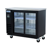 49" x 24" Sliding Glass Door Powder Coated Black Stainless Steel Commercial Back Bar Refrigerator - CulinaryProfis