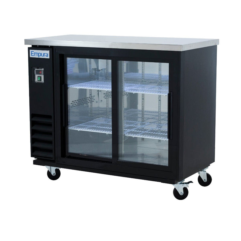 49" x 24" Sliding Glass Door Powder Coated Black Stainless Steel Commercial Back Bar Refrigerator - CulinaryProfis