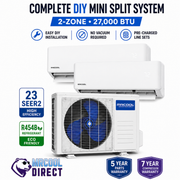 MRCOOL® DIY® 5th Gen 2-Zone 27,000 BTU Ductless Mini Split Air Conditioner & Heat Pump with Pre-Charged (16ft+16ft) Line Sets R-454B (6K+12K) Air Handlers, (230V)-DIYM227HPW00D00 MRCOOL®