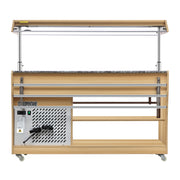 59 in. Commercial Refrigerated Buffet Table with Capacity for 4 Full - Size GN Pans, Featuring Adjustable Cover, a Serving Rail and 4 Lockable Casters in Wooden Finish (KM - RBT - 54ACS) - CulinaryProfis