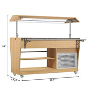 59 in. Commercial Refrigerated Buffet Table with Capacity for 4 Full - Size GN Pans, Featuring Adjustable Cover, a Serving Rail and 4 Lockable Casters in Wooden Finish (KM - RBT - 54ACS) - CulinaryProfis