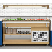59 in. Commercial Refrigerated Buffet Table with Capacity for 4 Full - Size GN Pans, Featuring Adjustable Cover, a Serving Rail and 4 Lockable Casters in Wooden Finish (KM - RBT - 54ACS) - CulinaryProfis