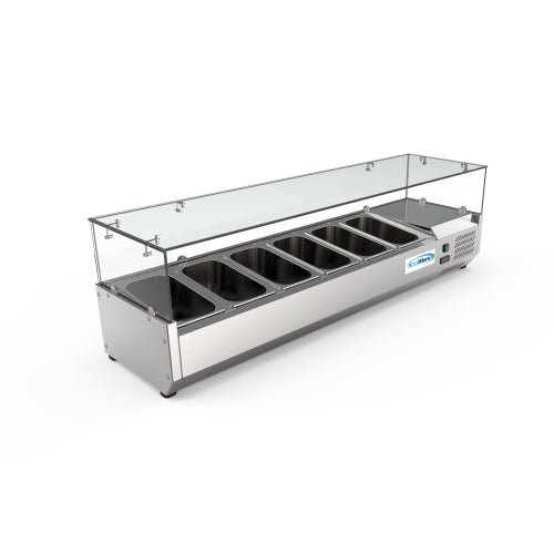 59 in. Six Pan Refrigerated Countertop Condiment Prep Station - SCDC - 6P - SG - CulinaryProfis