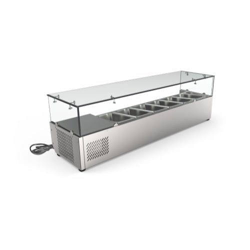59 in. Six Pan Refrigerated Countertop Condiment Prep Station - SCDC - 6P - SG - CulinaryProfis