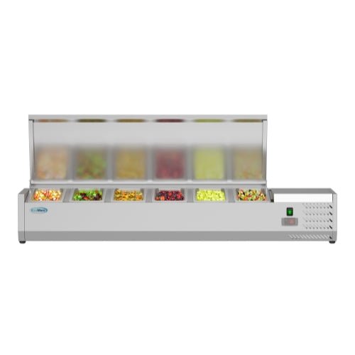 59 in. Six Pan Refrigerated Countertop Condiment Prep Station - SCDC - 6P - SSL - CulinaryProfis