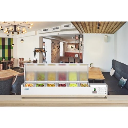 59 in. Six Pan Refrigerated Countertop Condiment Prep Station - SCDC - 6P - SSL - CulinaryProfis