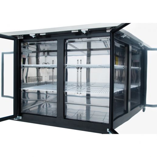 59" x 28" Swing Solid Door Powder Coated Black Stainless Steel Commercial Back Bar Refrigerator - CulinaryProfis