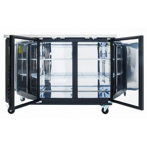 59" x 28" Swing Solid Door Powder Coated Black Stainless Steel Commercial Back Bar Refrigerator - CulinaryProfis