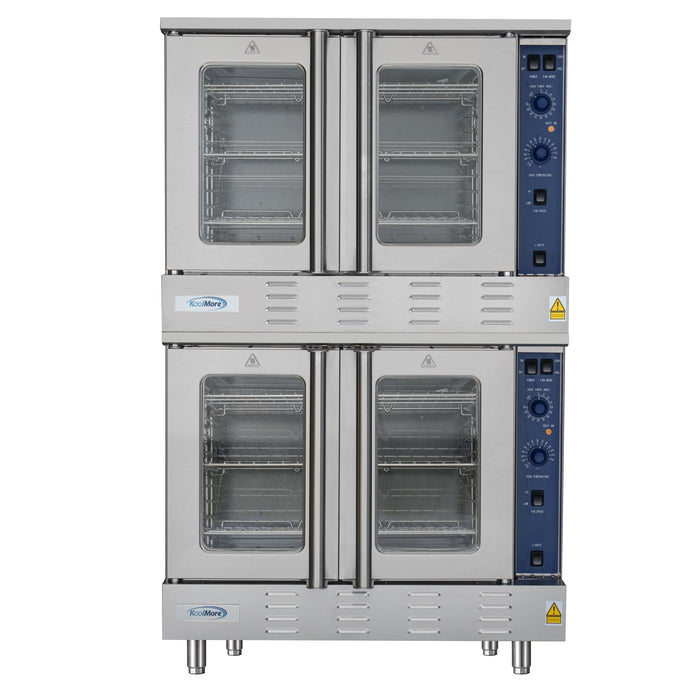38 in. Full Size Double Commercial Natural Gas Convection Oven 108,000 BTU Total with Stacking Kit (KM-DCCO54-NG)
