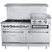 60" 6 Burner Commercial Liquid Propane Range with 24" Raised Griddle / Broiler and 2 Ovens - 278,000 BTU - CulinaryProfis