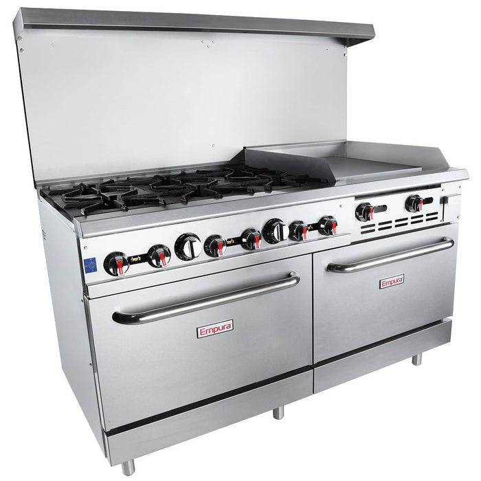 60" 6 Burner Commercial Natural Gas Range with 24" Griddle and 2 Ovens - 282,000 BTU - CulinaryProfis