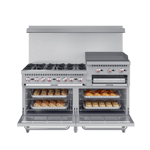 60 in. 6 Burner Commercial Natural Gas Range with 24 in. Griddle and Broiler (KM - CRGB60 - NG) - CulinaryProfis