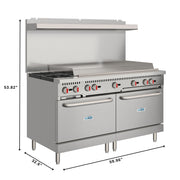 60 in. Dual Oven Commercial Range with 48 in. Griddle and 2 Burners in Stainless - Steel (KM - CRG482 - NG) - CulinaryProfis