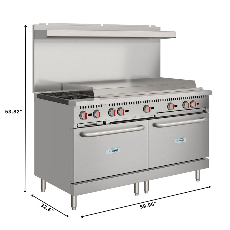 60 in. Dual Oven Commercial Range with 48 in. Griddle and 2 Burners in Stainless - Steel (KM - CRG482 - NG) - CulinaryProfis