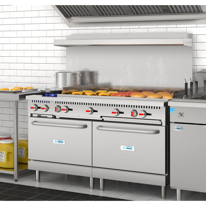 60 in. Dual Oven Commercial Range with 48 in. Griddle and 2 Burners in Stainless - Steel (KM - CRG482 - NG) - CulinaryProfis