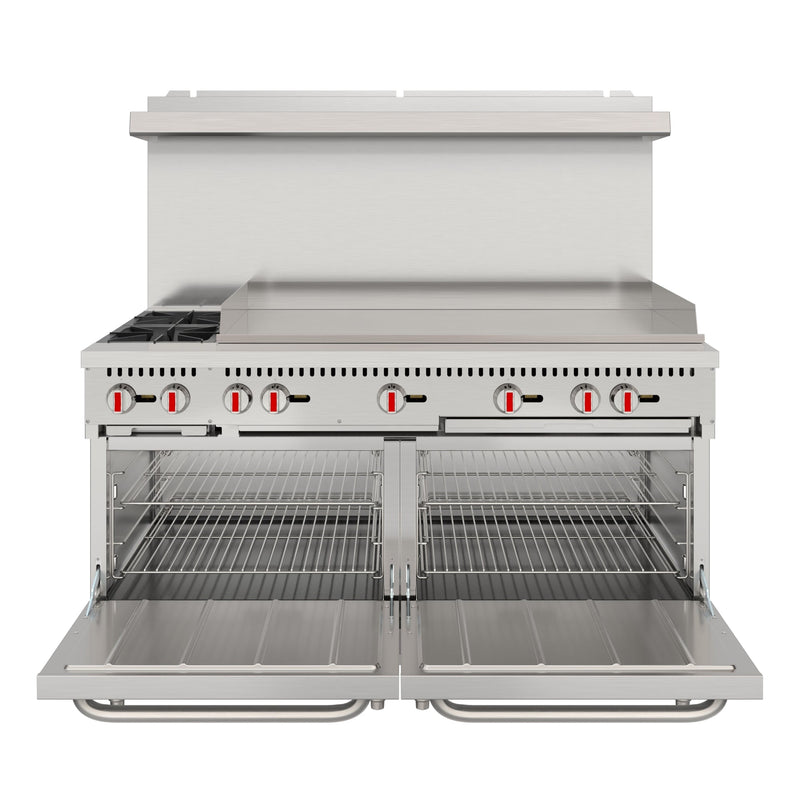 60 in. Dual Oven Commercial Range with 48 in. Griddle and 2 Burners in Stainless - Steel (KM - CRG482 - NG) - CulinaryProfis