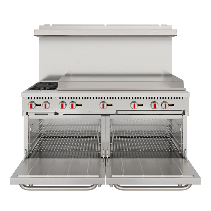 60 in. Dual Oven Commercial Range with 48 in. Griddle and 2 Burners in Stainless - Steel (KM - CRG482 - NG) - CulinaryProfis
