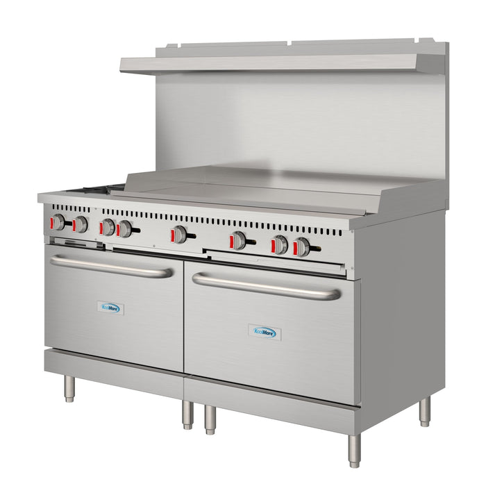 60 in. Dual Oven Commercial Range with 48 in. Griddle and 2 Burners in Stainless - Steel (KM - CRG482 - NG) - CulinaryProfis