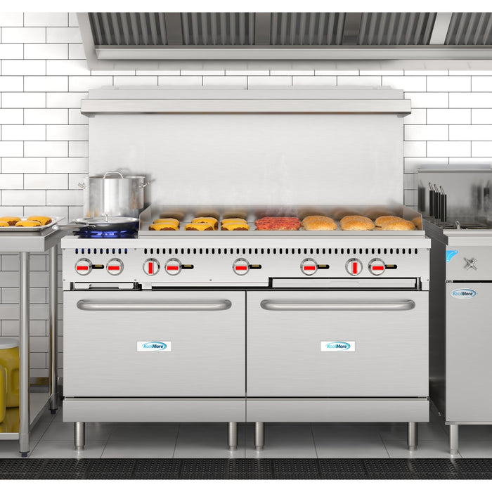 60 in. Dual Oven Commercial Range with 48 in. Griddle and 2 Burners in Stainless - Steel (KM - CRG482 - NG) - CulinaryProfis