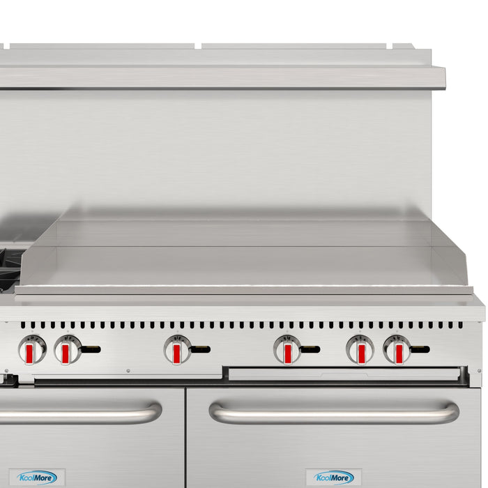 60 in. Dual Oven Commercial Range with 48 in. Griddle and 2 Burners in Stainless - Steel (KM - CRG482 - NG) - CulinaryProfis