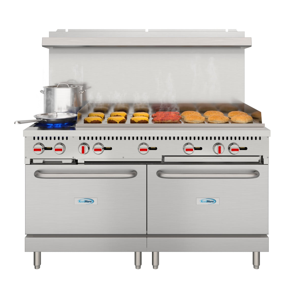 Range Griddle 60 in. Dual Oven Commercial Range with 48 in. Griddle and 2 Burners in ...