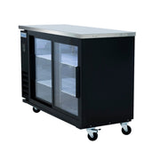 61" x 24" Sliding Glass Door Powder Coated Black Stainless Steel Commercial Back Bar Refrigerator - CulinaryProfis