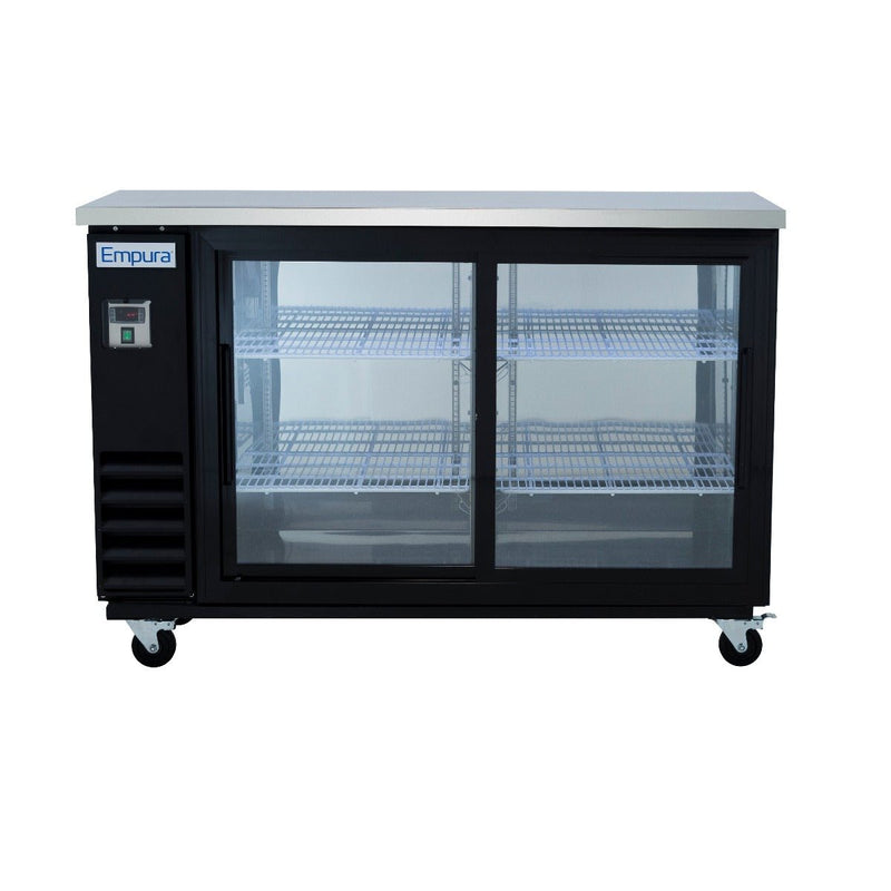 61" x 24" Sliding Glass Door Powder Coated Black Stainless Steel Commercial Back Bar Refrigerator - CulinaryProfis
