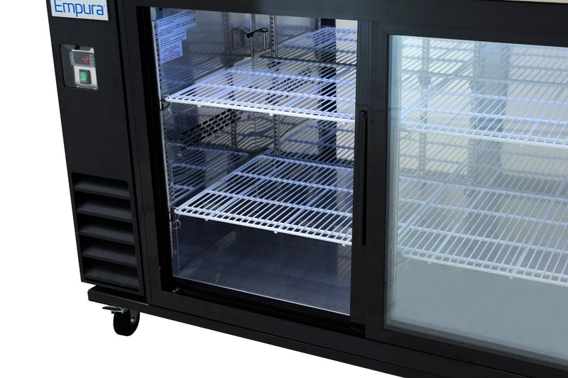 61" x 24" Sliding Glass Door Powder Coated Black Stainless Steel Commercial Back Bar Refrigerator - CulinaryProfis