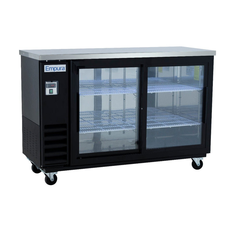 61" x 24" Sliding Glass Door Powder Coated Black Stainless Steel Commercial Back Bar Refrigerator - CulinaryProfis