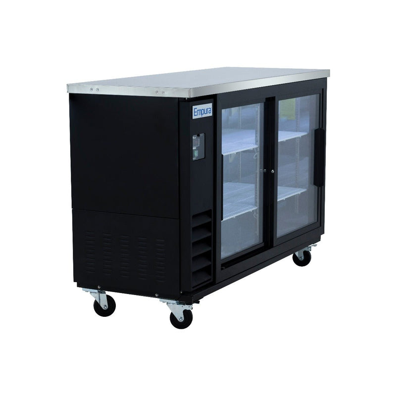 61" x 24" Sliding Glass Door Powder Coated Black Stainless Steel Commercial Back Bar Refrigerator - CulinaryProfis