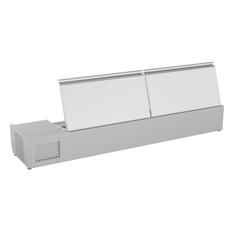 71 in. Eight Pan Refrigerated Countertop Condiment Prep Station - SCDC - 8P - SSL - CulinaryProfis