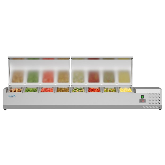 71 in. Eight Pan Refrigerated Countertop Condiment Prep Station - SCDC - 8P - SSL - CulinaryProfis