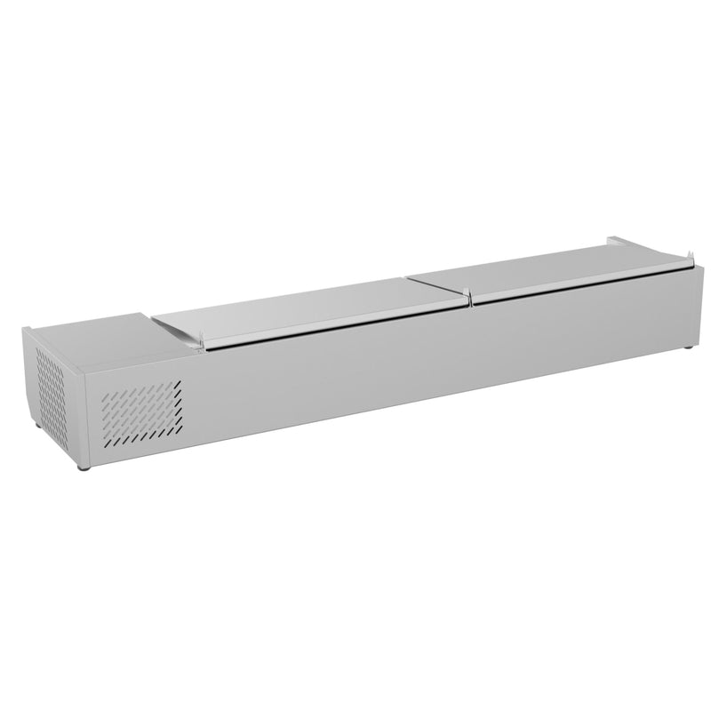 71 in. Eight Pan Refrigerated Countertop Condiment Prep Station - SCDC - 8P - SSL - CulinaryProfis