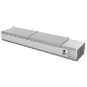71 in. Eight Pan Refrigerated Countertop Condiment Prep Station - SCDC - 8P - SSL - CulinaryProfis