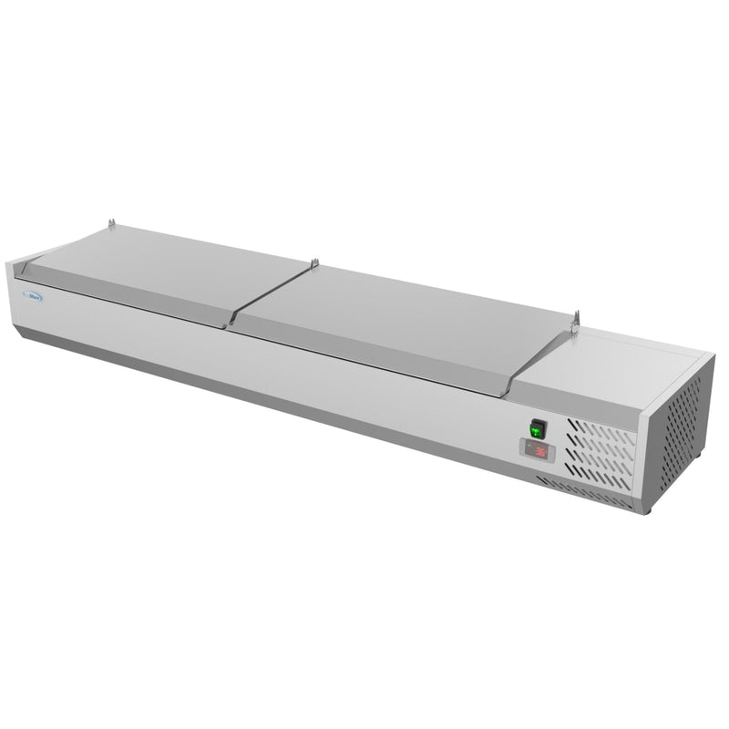 71 in. Eight Pan Refrigerated Countertop Condiment Prep Station - SCDC - 8P - SSL - CulinaryProfis