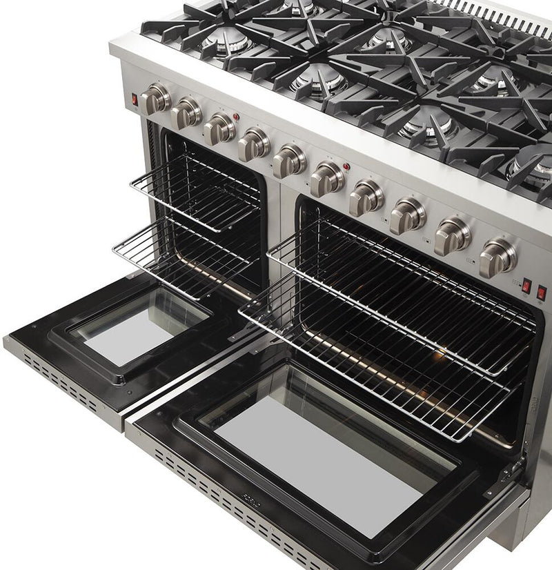 FORNO Appliance Package - 48 Inch Gas Range, 60 Inch Refrigerator, Microwave Drawer, Dishwasher, AP-FFSGS6244-48-7 FORNO