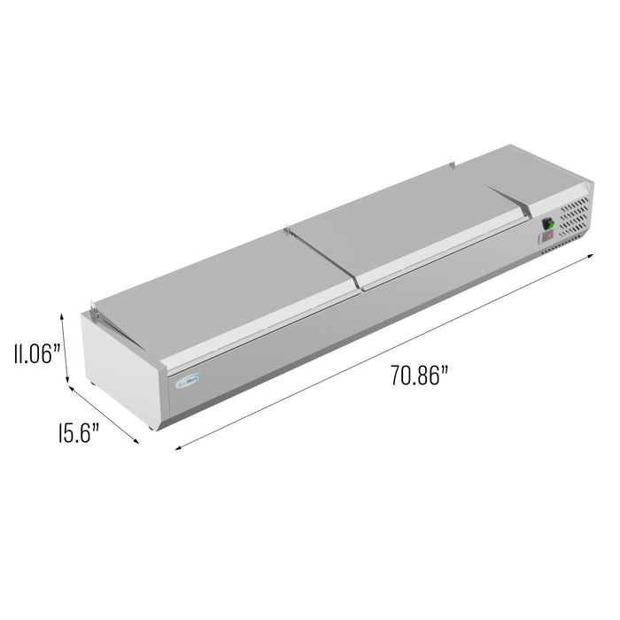71 in. Eight Pan Refrigerated Countertop Condiment Prep Station - SCDC-8P-SSL