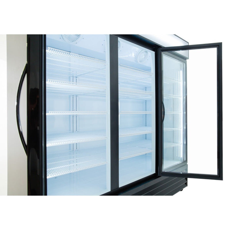 78" Black Swing Commercial Glass Door Merchandiser Refrigerator - 67 cu ft - CulinaryProfis