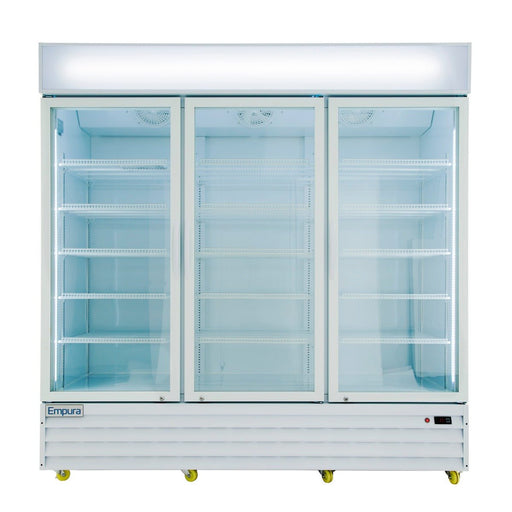 78" White Swing Commercial Glass Door Merchandiser Refrigerator - 67 cu ft - CulinaryProfis