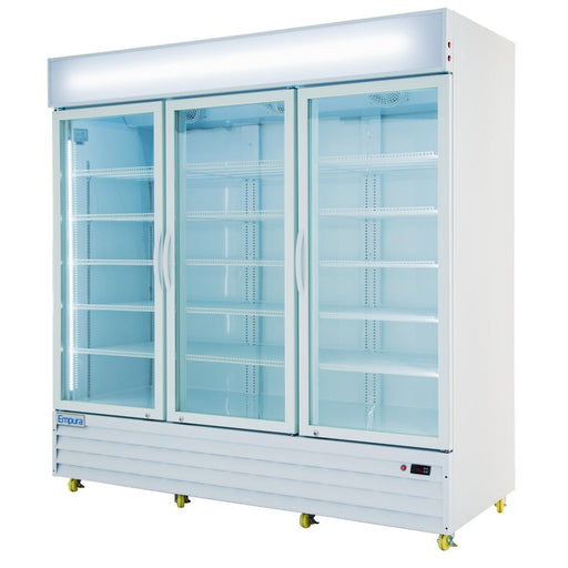 78" White Swing Commercial Glass Door Merchandiser Refrigerator - 67 cu ft - CulinaryProfis