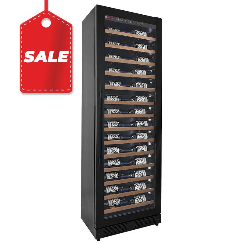 Reserva Series 67 Bottle 71" Tall Single Zone Right Hinge Black Shallow Wine Refrigerator with Wood Front Shelves Allavino