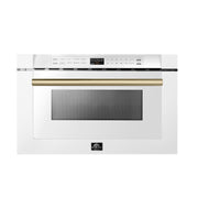 FORNO Espresso Capoliveri 24-inch microwave drawer in white with Antique Brass handle - front view