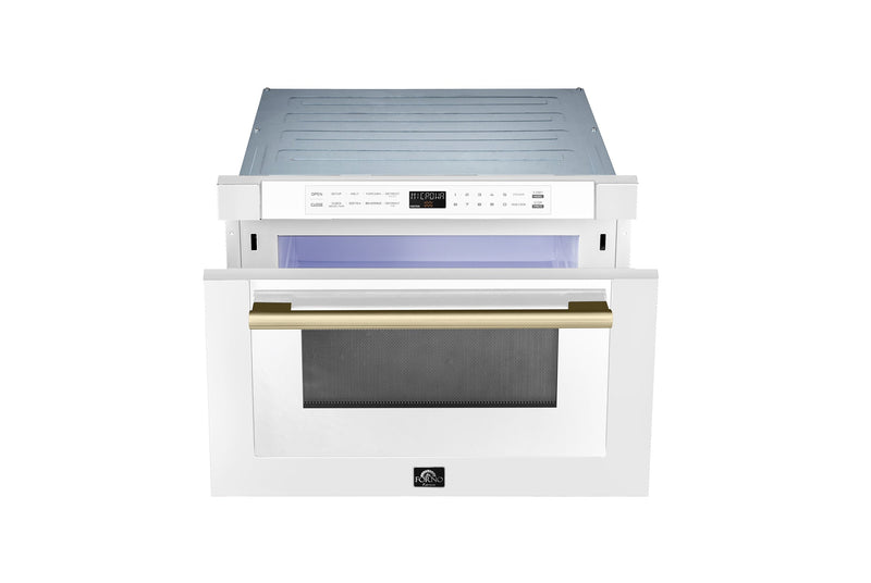 FORNO Espresso Capoliveri 24-inch white microwave drawer with drawer open